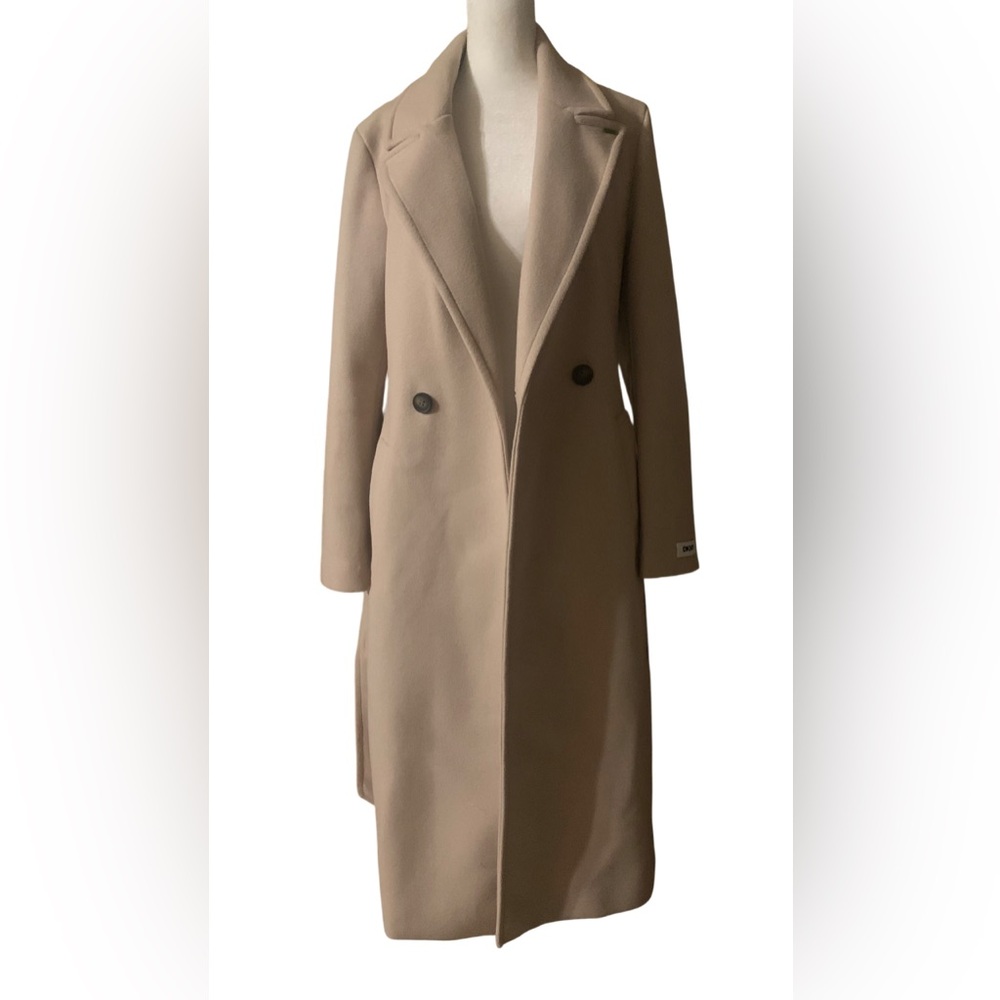 DKNY Classic Women Tan Double- Breasted Trench Coat XS. 100% Polyester.